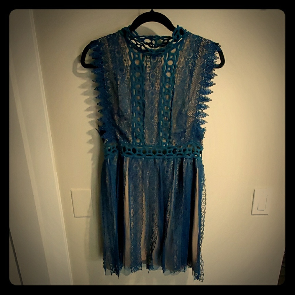 FREE PEOPLE Forever Lace Dress in Teal